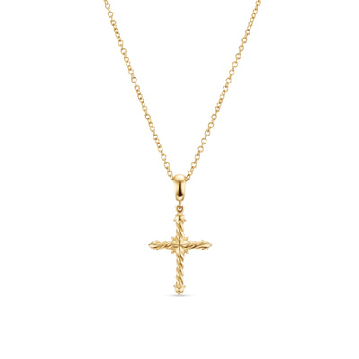 Petite Modern Renaissance Cross Pendant Necklace in 18K Yellow Gold with Diamonds, 22.1mm
