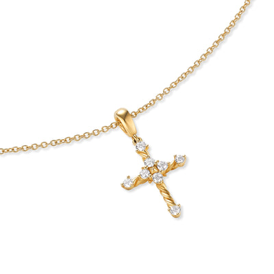 Petite Modern Renaissance Cross Pendant Necklace in 18K Yellow Gold with Diamonds, 22.1mm