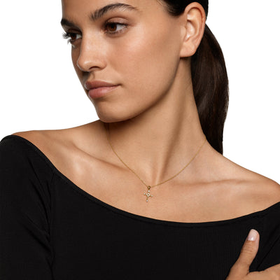 Petite Modern Renaissance Cross Pendant Necklace in 18K Yellow Gold with Diamonds, 22.1mm