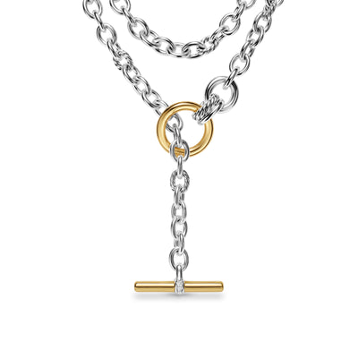 DY Mercer® Double Row Toggle Chain Necklace in Sterling Silver with 18K Yellow Gold and Diamonds, 8mm
