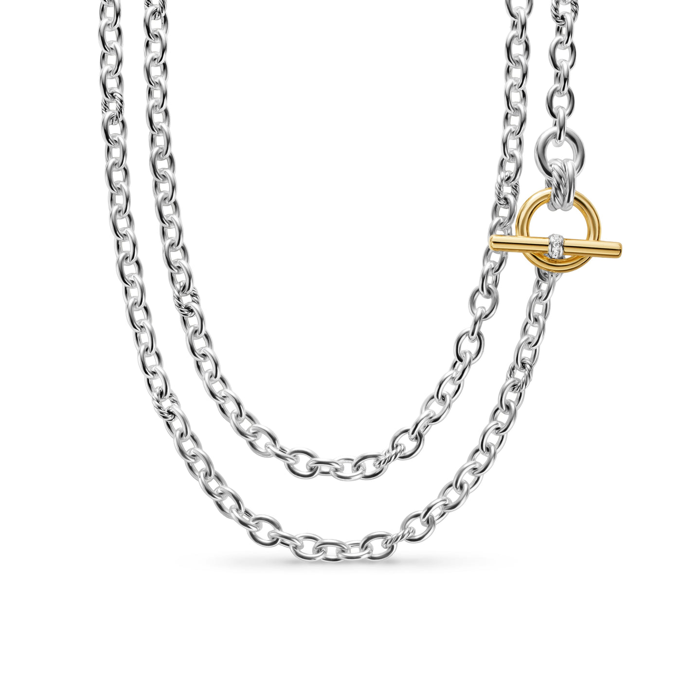 DY Mercer® Double Row Toggle Chain Necklace in Sterling Silver with 18K Yellow Gold and Diamonds, 8mm