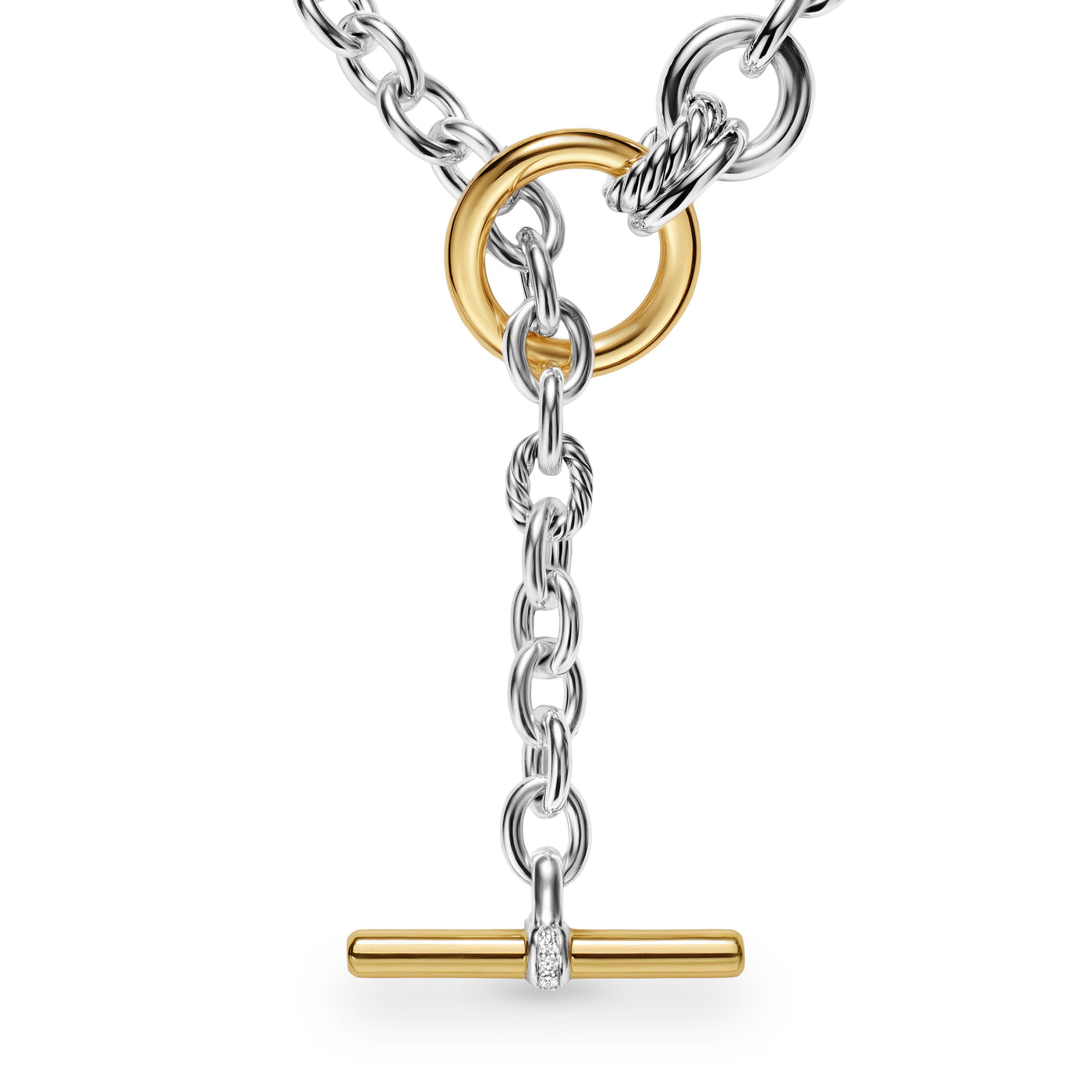 DY Mercer® Double Row Toggle Chain Necklace in Sterling Silver with 18K Yellow Gold and Diamonds, 8mm