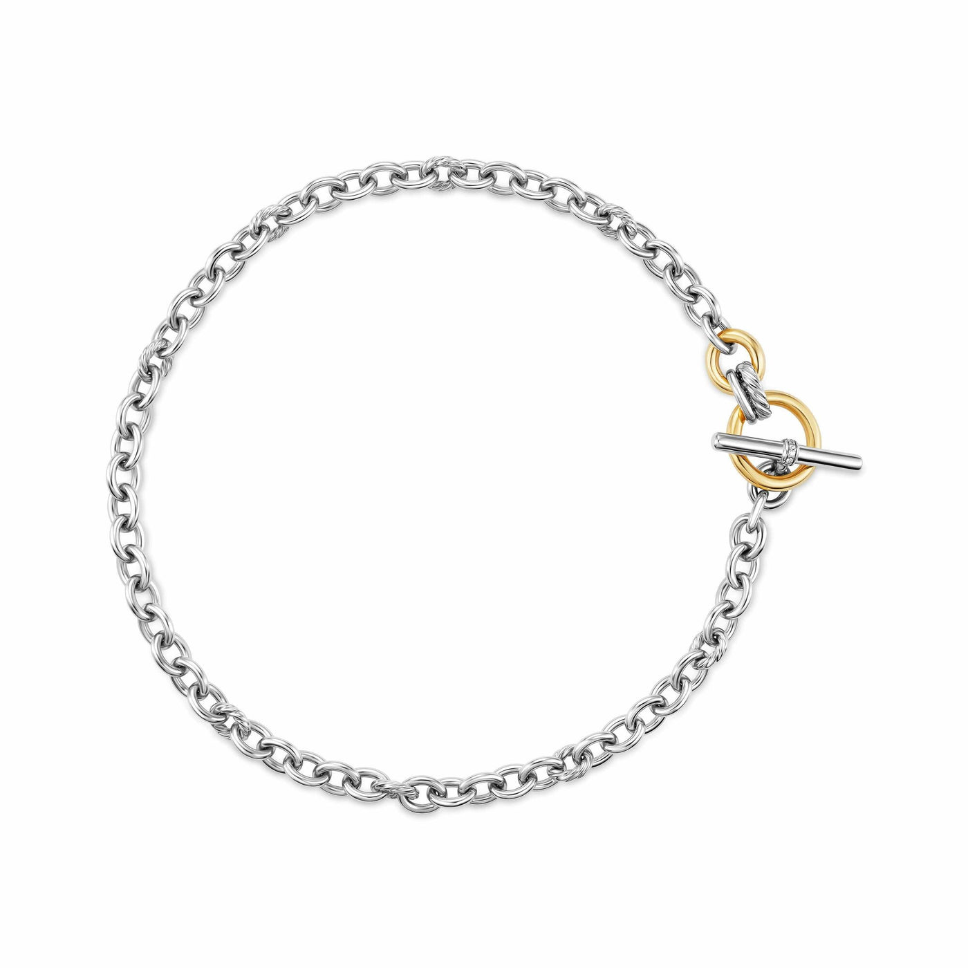 DY Mercer® Toggle Chain Necklace in Sterling Silver with 18K Yellow Gold and Diamonds, 8mm