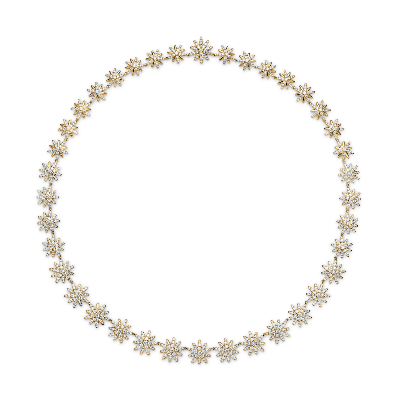 Starburst Tennis Necklace in 18K Yellow Gold with Diamonds, 12.5mm