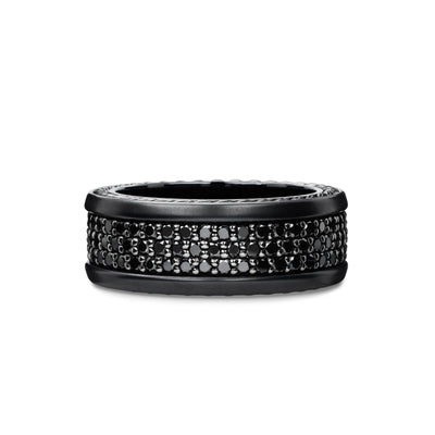 Streamline® Three Row Band Ring in Black Titanium with Black Diamonds, 8.5mm