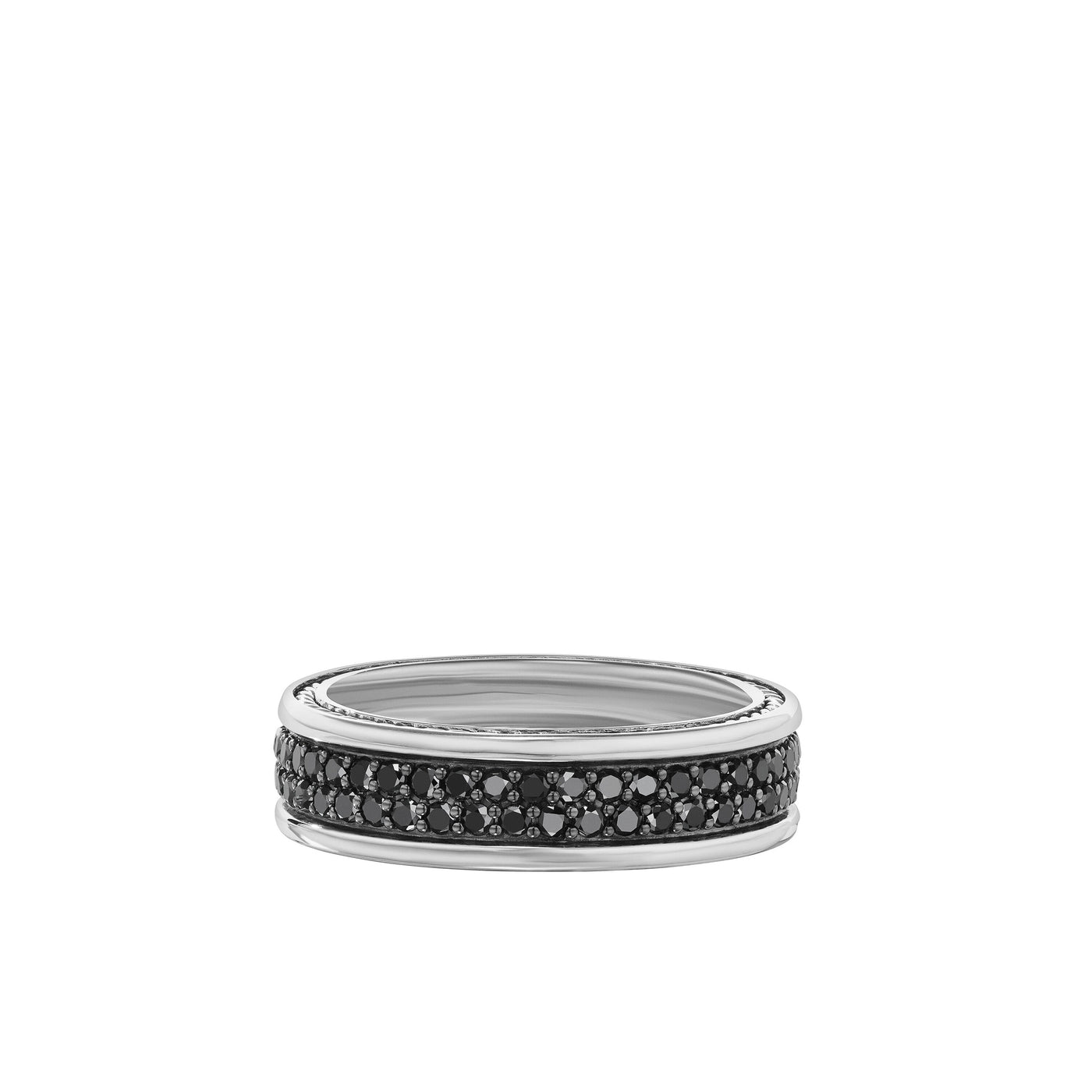 Streamline® Two Row Band Ring in Sterling Silver with Black Diamonds\, 6.5mm