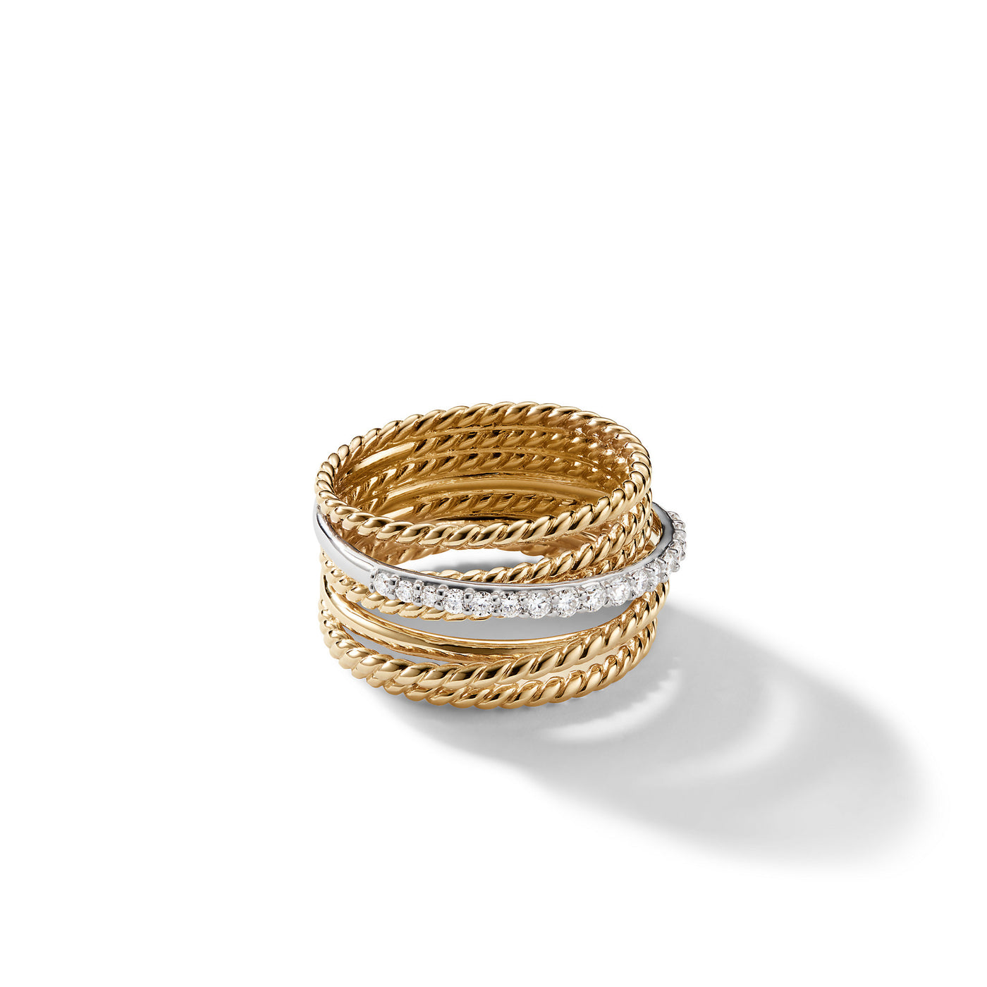 Crossover Ring in 18K Yellow Gold with Diamonds\, 12mm