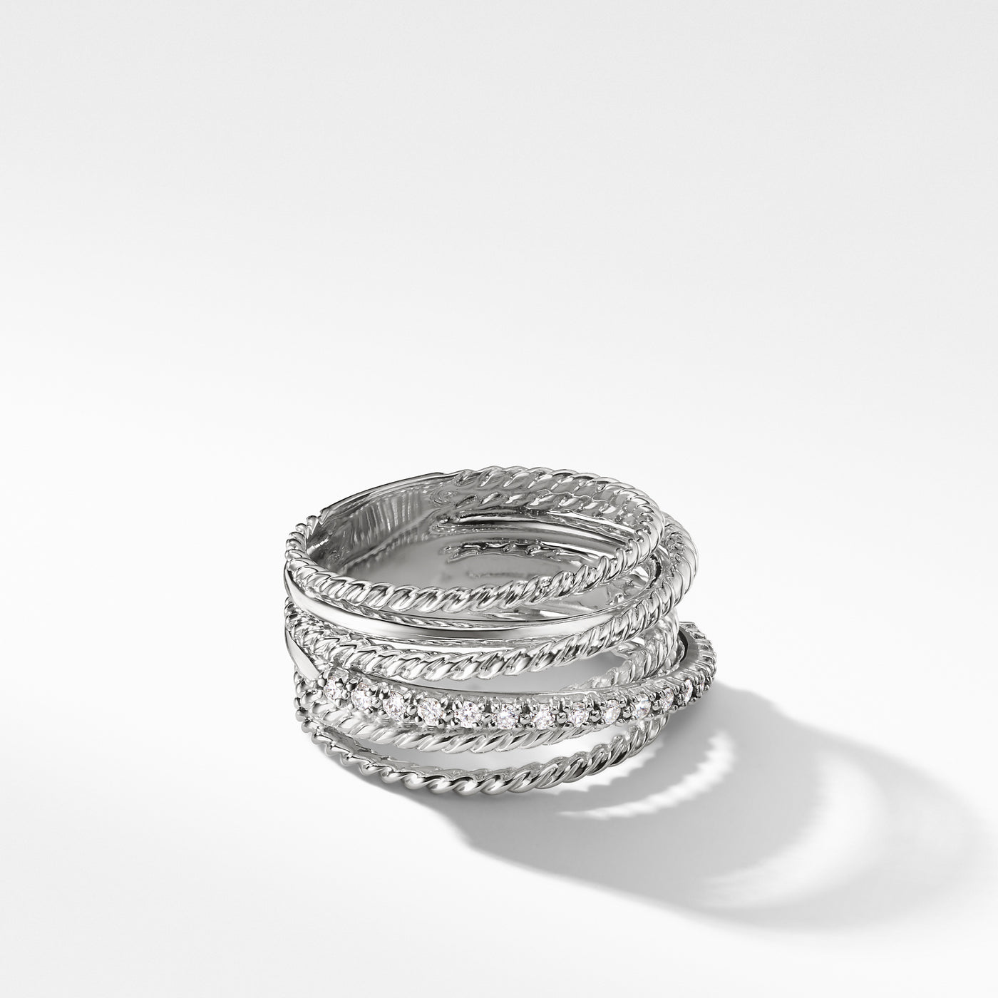Crossover Ring in Sterling Silver with Diamonds\, 12mm