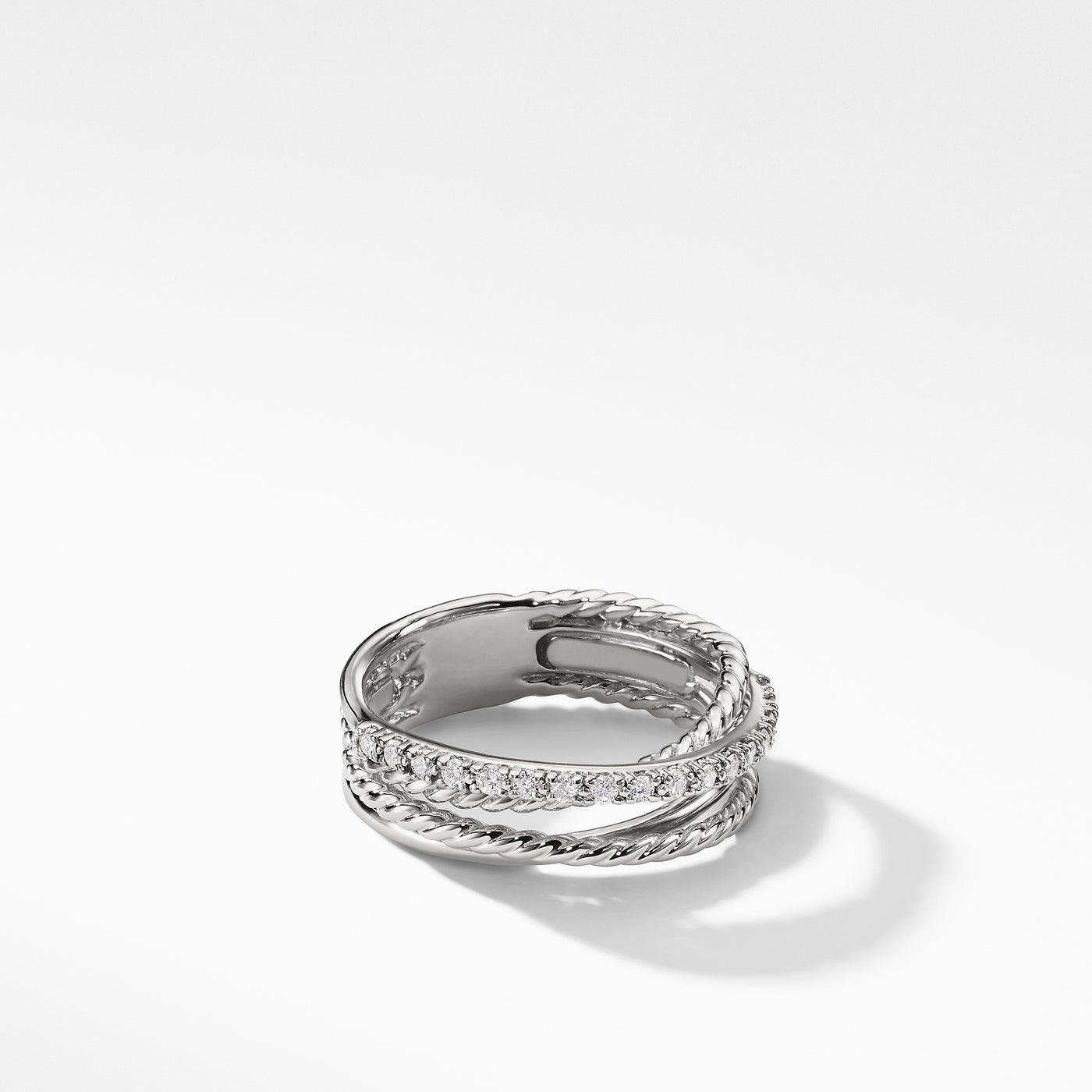 Crossover Band Ring in Sterling Silver with Diamonds\, 6.8mm