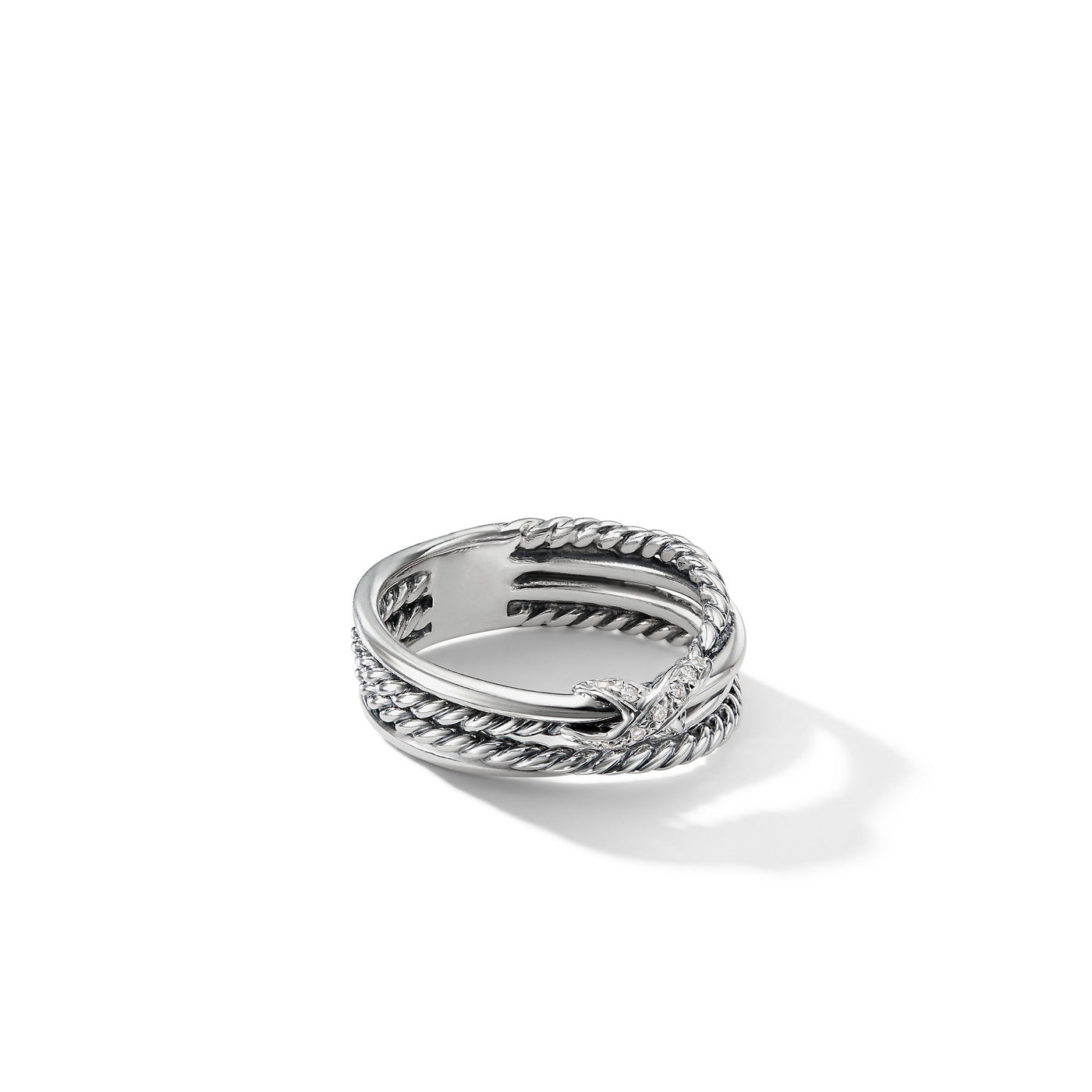 X Crossover Band Ring in Sterling Silver with Diamonds\, 6mm