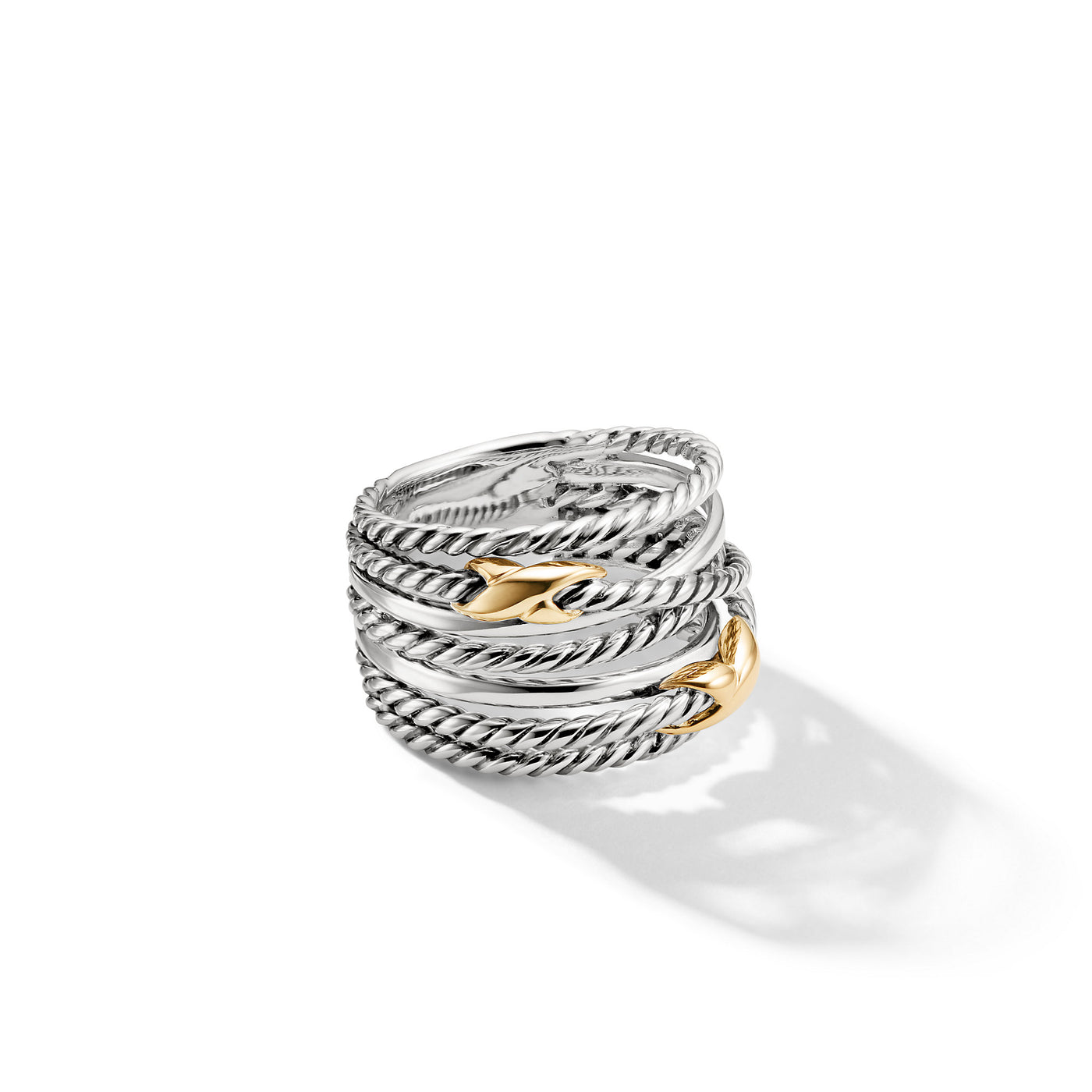 Double X Crossover Ring in Sterling Silver with 18K Yellow Gold\, 13mm