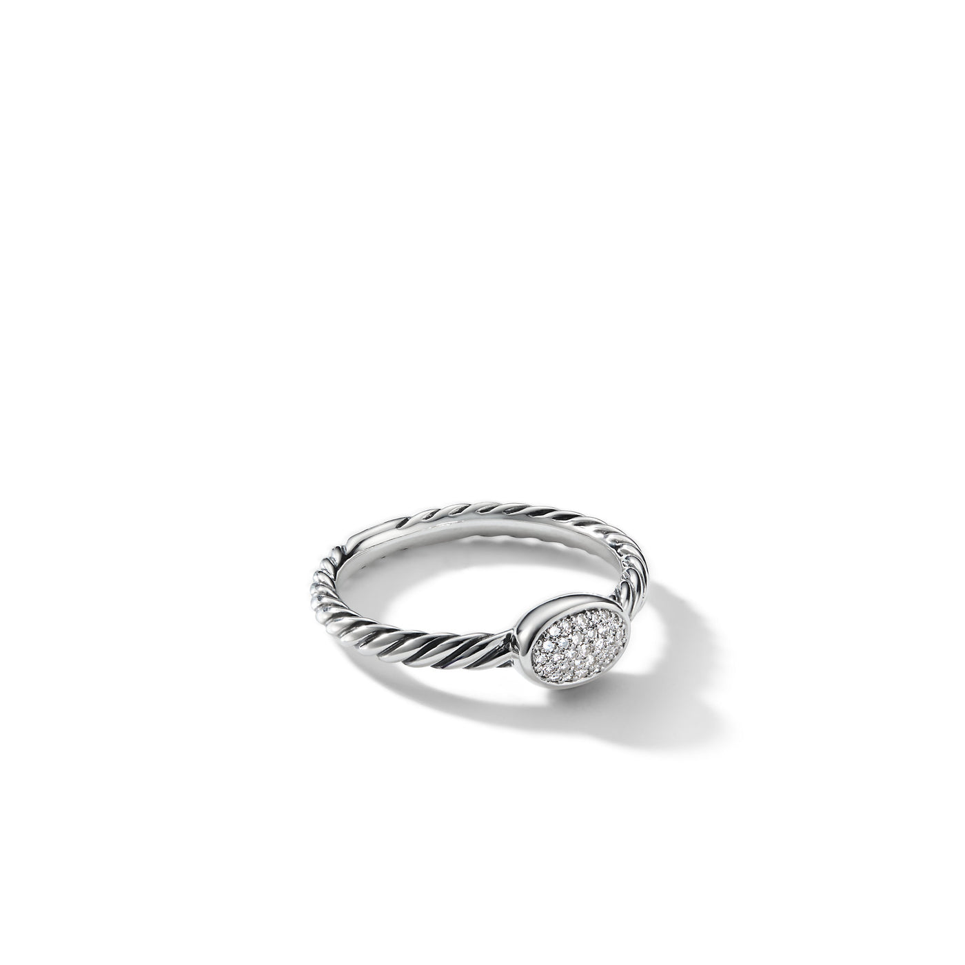 Cable Collectibles® Oval Stack Ring in Sterling Silver with Pavé Diamonds\, 2.5mm