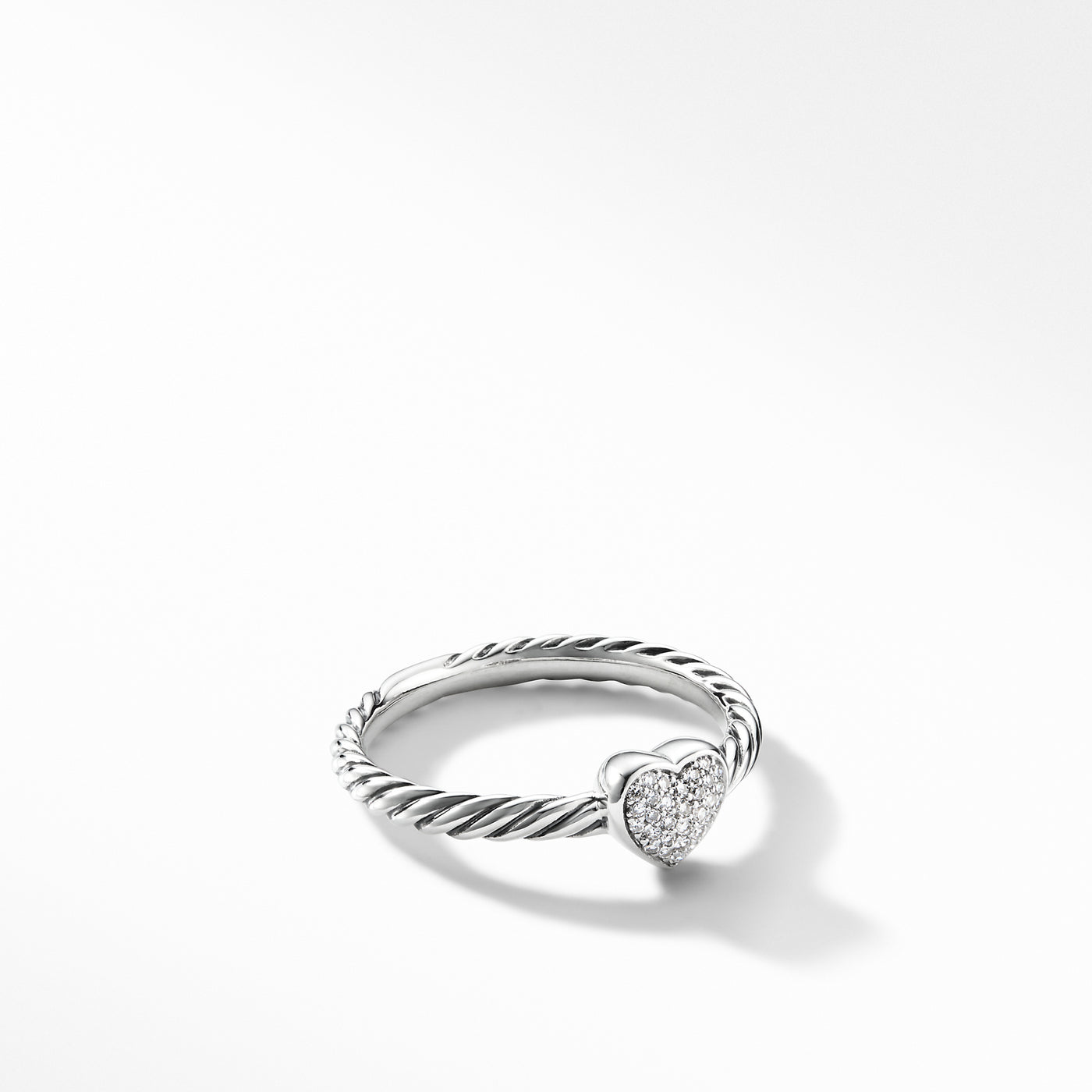Cable Collectibles® Heart Stack Ring in Sterling Silver with Pavé Diamonds\, 6.2mm