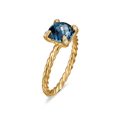 Chatelaine® Ring in 18K Yellow Gold with Hampton Blue Topaz and Diamonds, 7mm