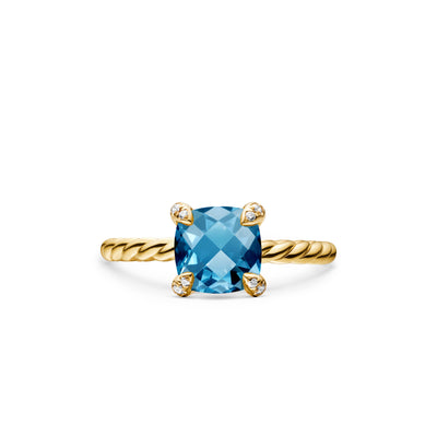 Chatelaine® Ring in 18K Yellow Gold with Hampton Blue Topaz and Diamonds, 7mm