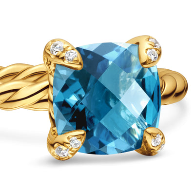 Chatelaine® Ring in 18K Yellow Gold with Hampton Blue Topaz and Diamonds, 7mm