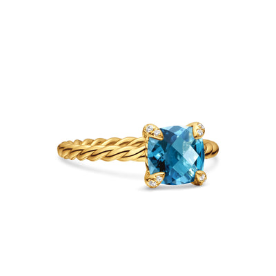 Chatelaine® Ring in 18K Yellow Gold with Hampton Blue Topaz and Diamonds, 7mm