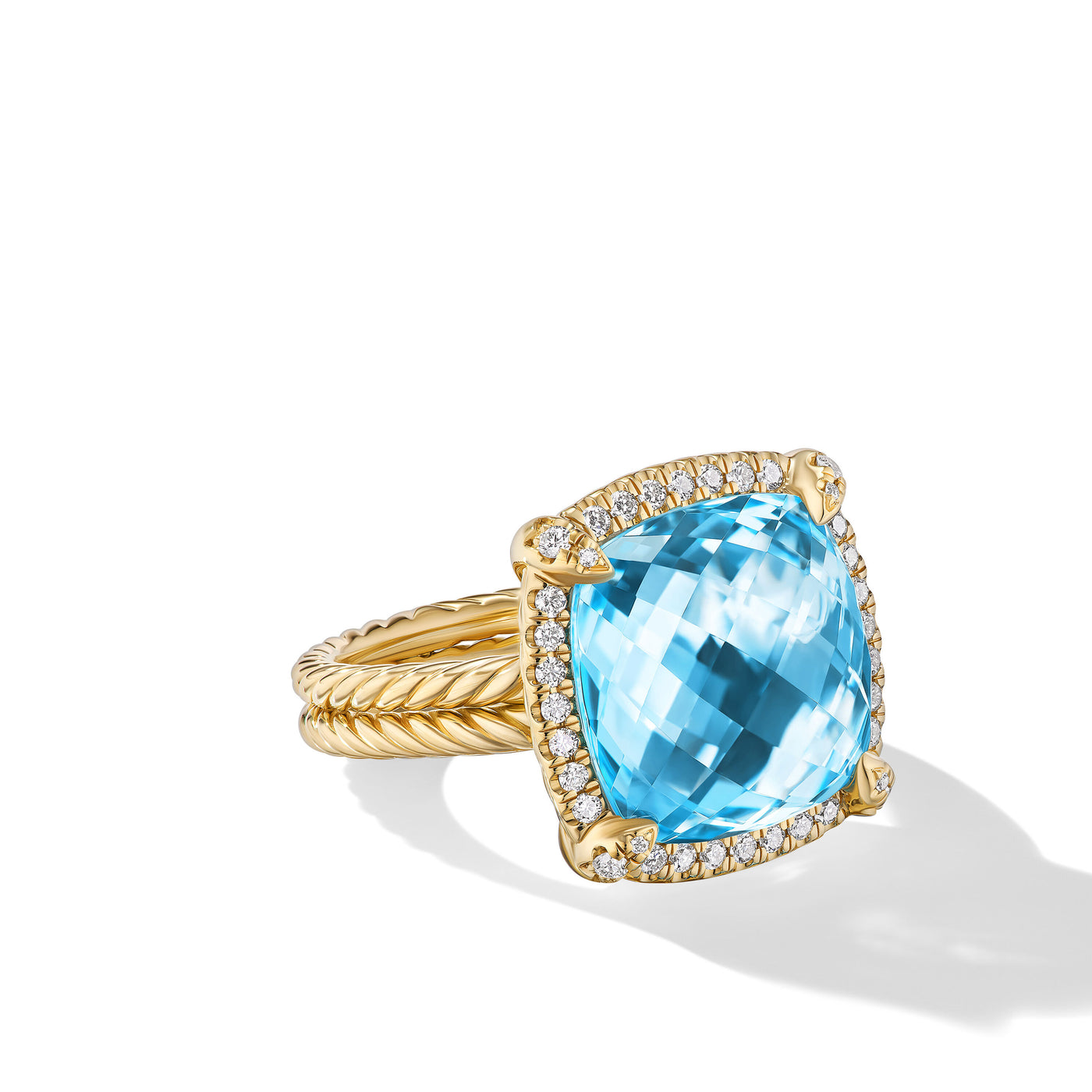 Chatelaine® Pavé Bezel Ring in 18K Yellow Gold with Blue Topaz and Diamonds\, 14mm