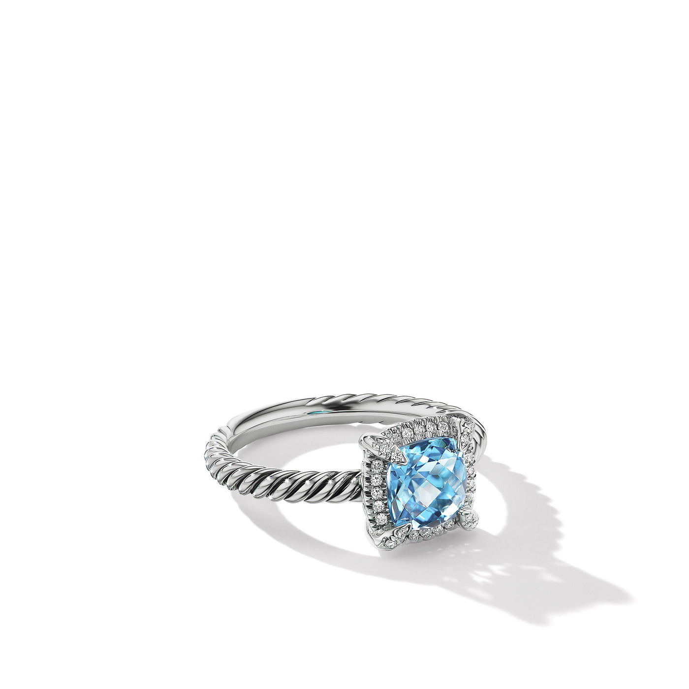 Petite Chatelaine® Pavé Bezel Ring in Sterling Silver with Blue Topaz and Diamonds\, 7mm