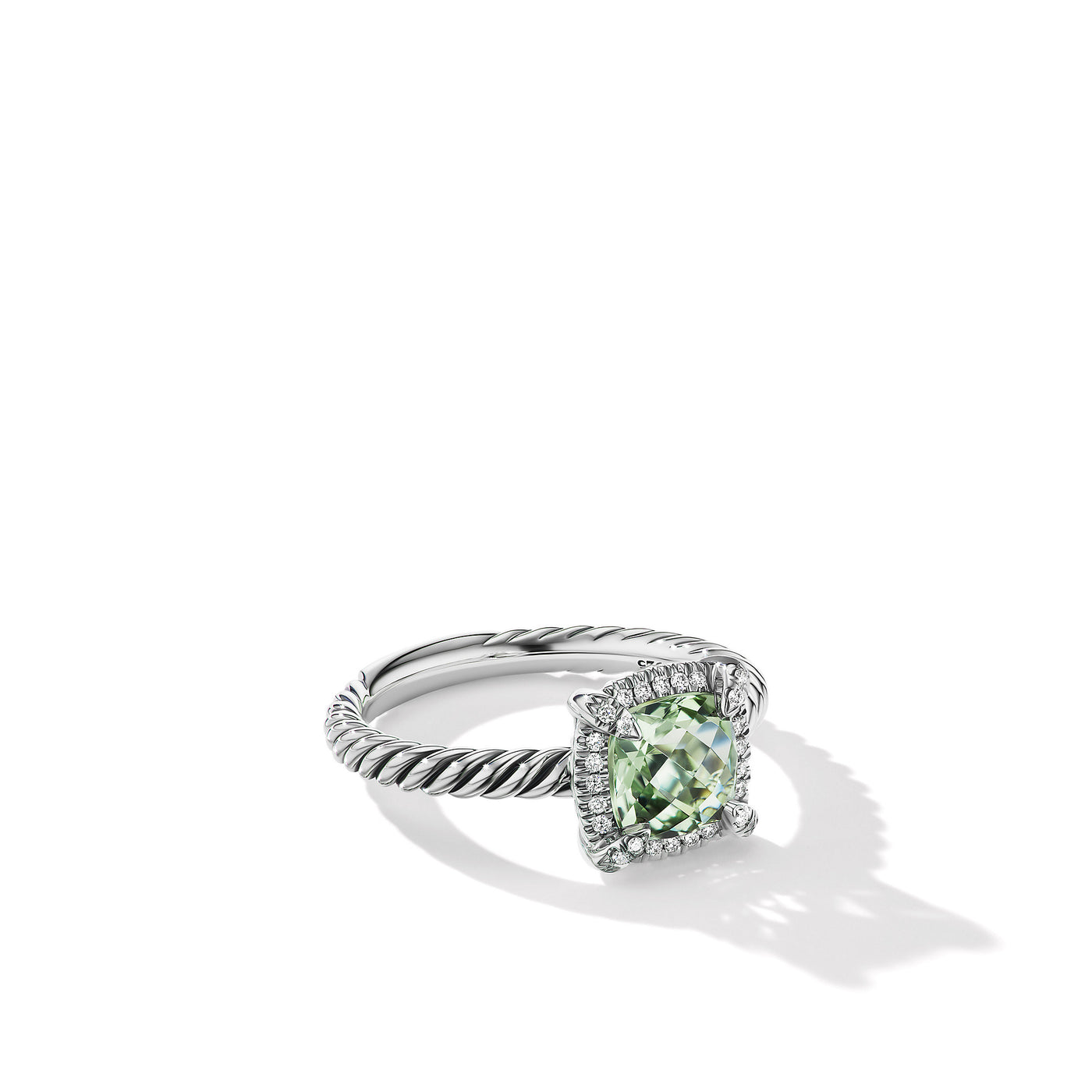 Petite Chatelaine® Pavé Bezel Ring in Sterling Silver with Prasiolite and Diamonds\, 7mm