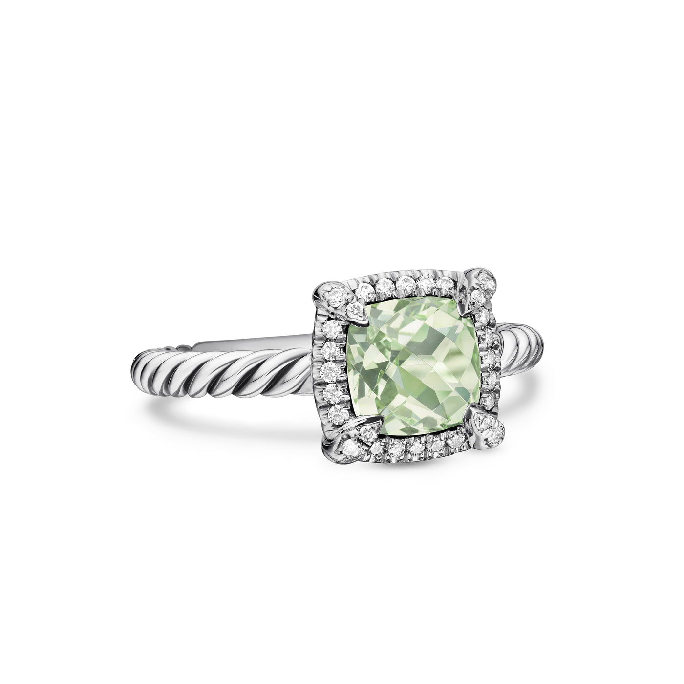 Petite Chatelaine® Pavé Bezel Ring in Sterling Silver with Prasiolite and Diamonds\, 7mm