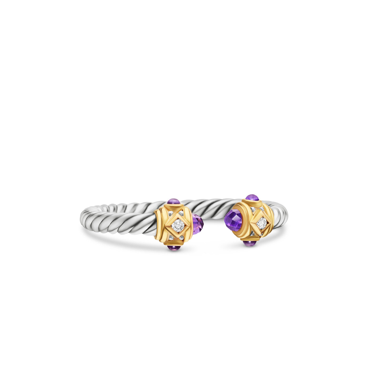 Renaissance Ring in Sterling Silver with 14K Yellow Gold, Amethyst and Diamonds, 2.3mm