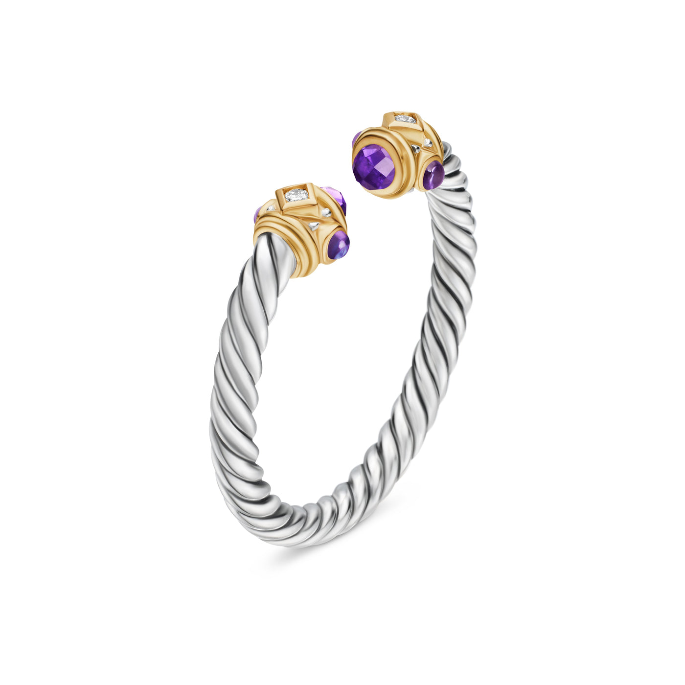 Renaissance Ring in Sterling Silver with 14K Yellow Gold, Amethyst and Diamonds, 2.3mm