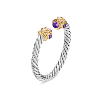Renaissance Ring in Sterling Silver with 14K Yellow Gold, Amethyst and Diamonds, 2.3mm
