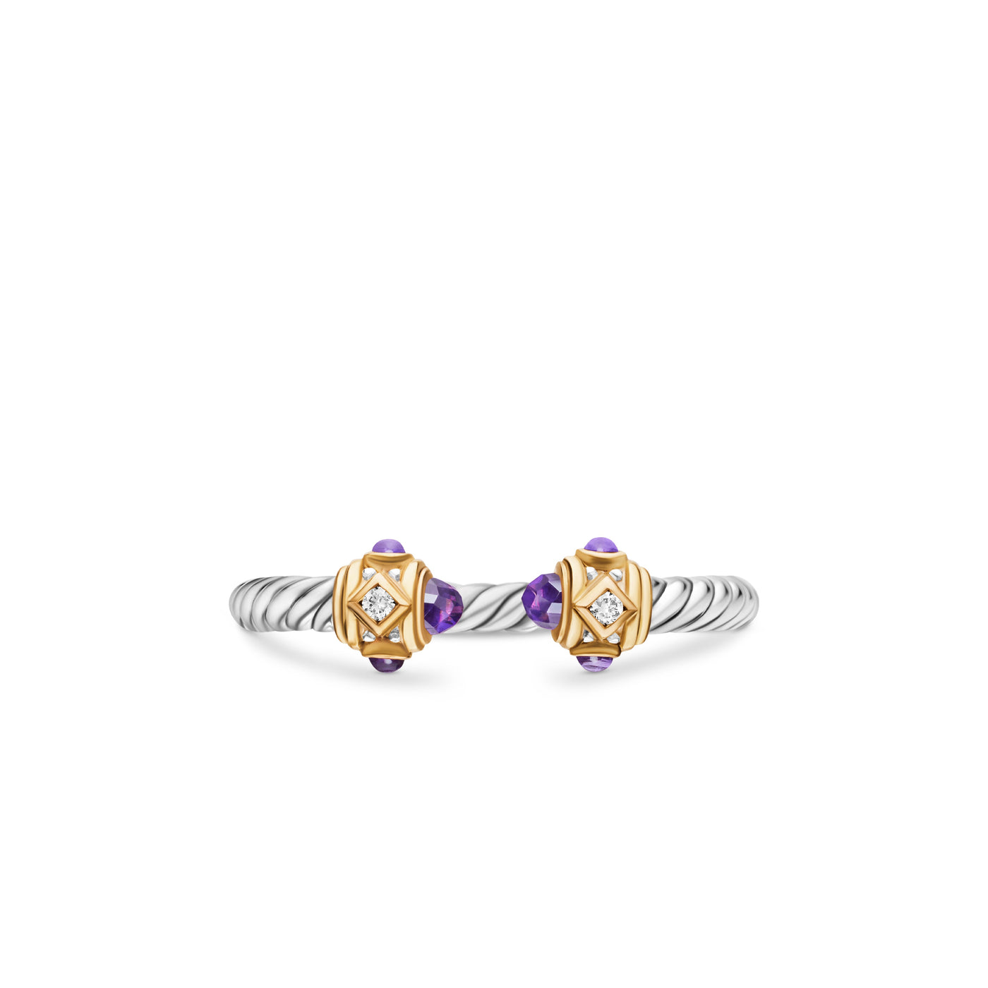 Renaissance Ring in Sterling Silver with 14K Yellow Gold, Amethyst and Diamonds, 2.3mm