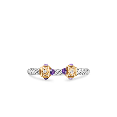 Renaissance Ring in Sterling Silver with 14K Yellow Gold, Amethyst and Diamonds, 2.3mm