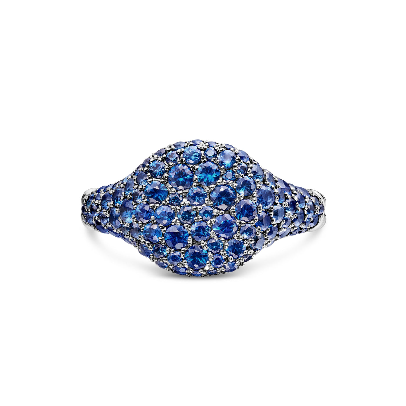 Chevron Pinky Ring in 18K White Gold with Pavé Sapphires, 10mm