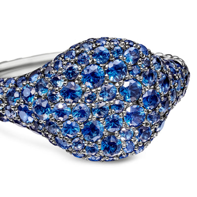 Chevron Pinky Ring in 18K White Gold with Pavé Sapphires, 10mm