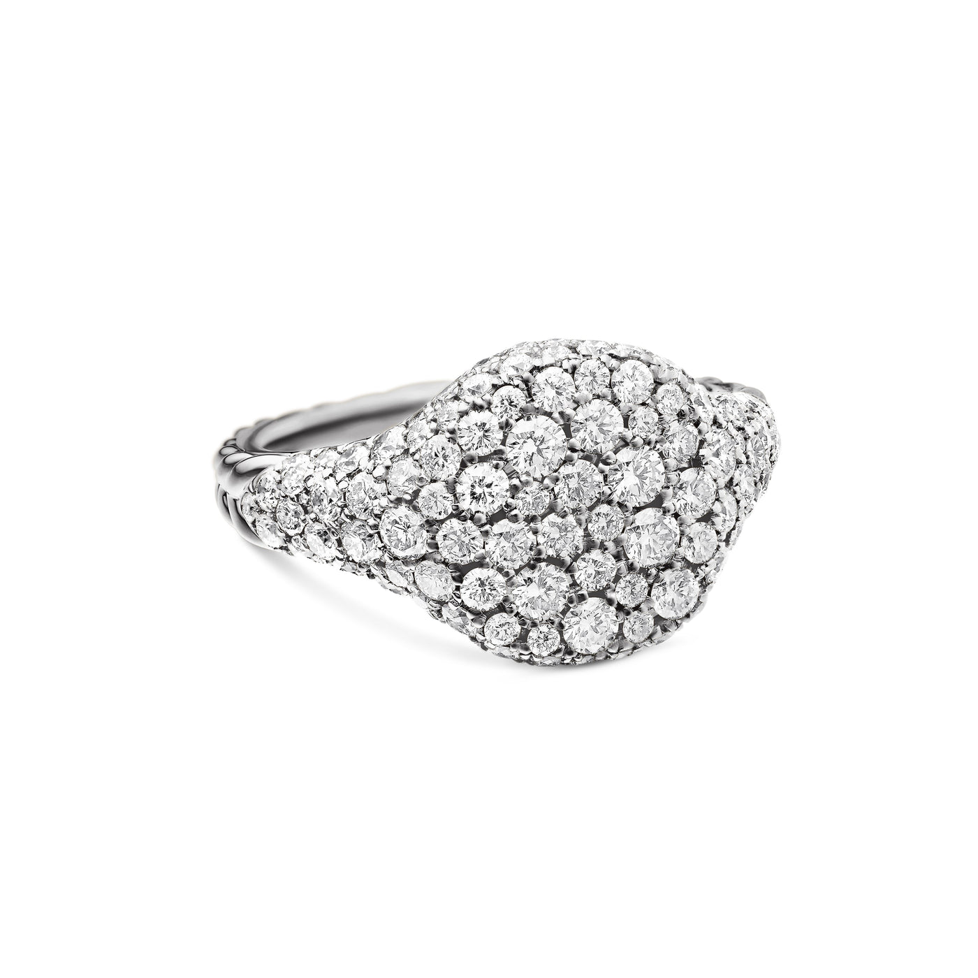 Chevron Pinky Ring in 18K White Gold with Diamonds, 10mm
