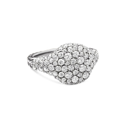 Chevron Pinky Ring in 18K White Gold with Diamonds, 10mm