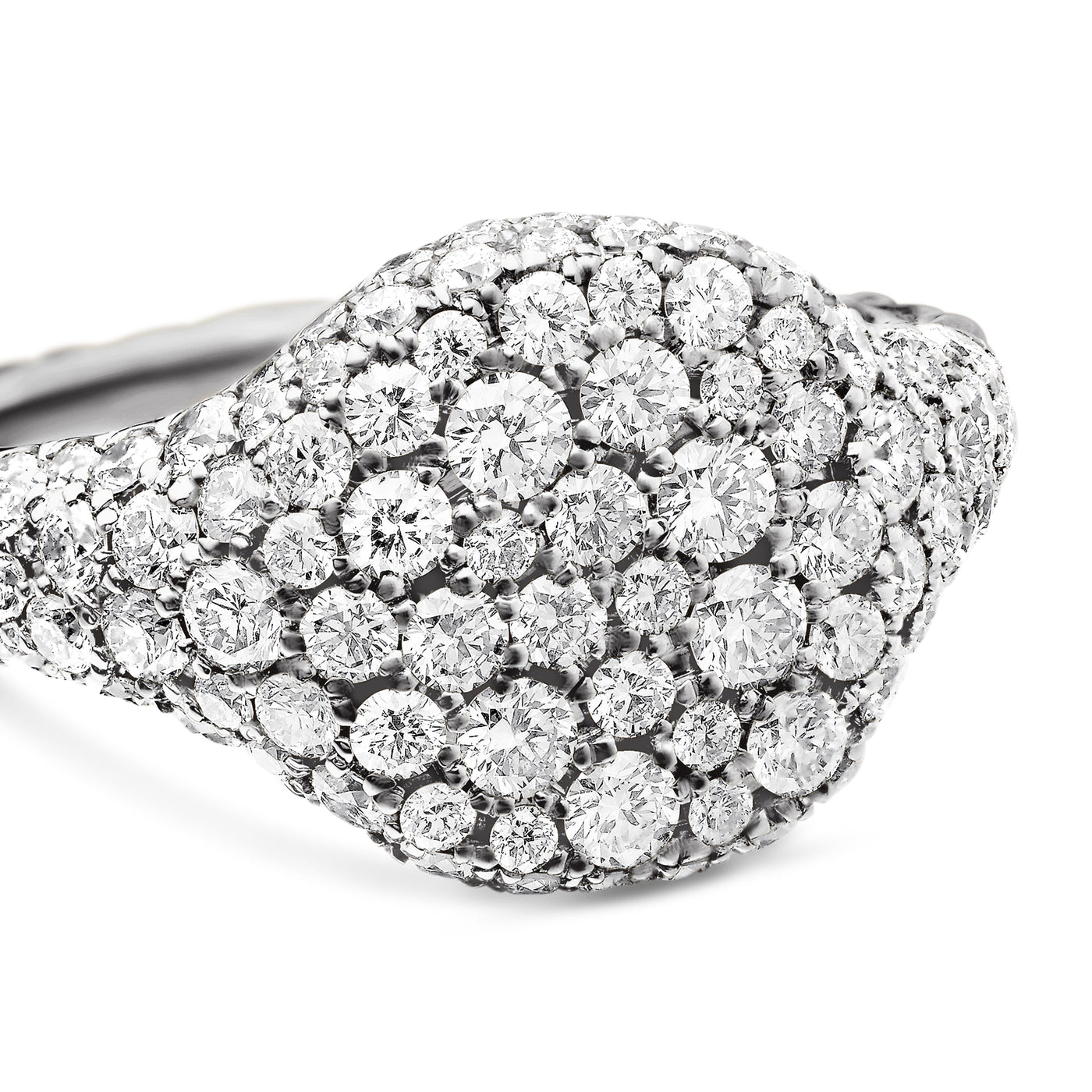 Chevron Pinky Ring in 18K White Gold with Diamonds, 10mm