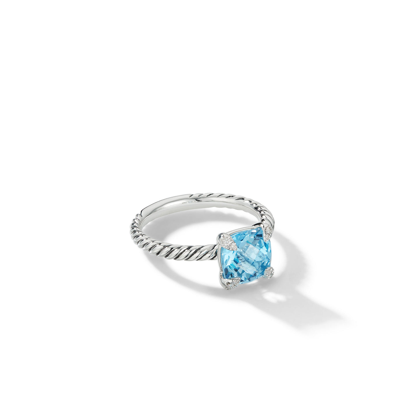 Chatelaine® Ring in Sterling Silver with Blue Topaz and Diamonds\, 8mm