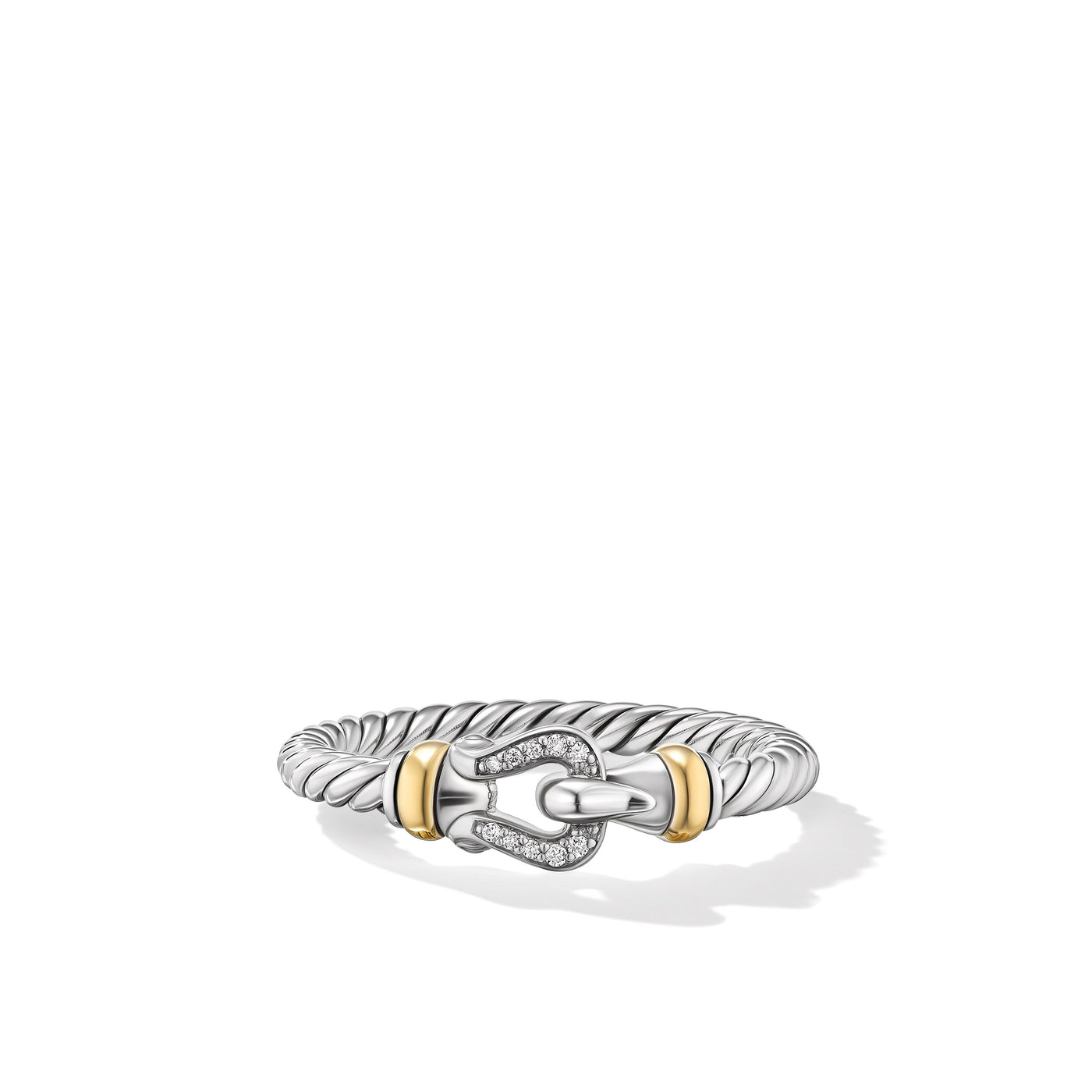 Petite Buckle Ring in Sterling Silver with 18K Yellow Gold and Diamonds\, 2mm