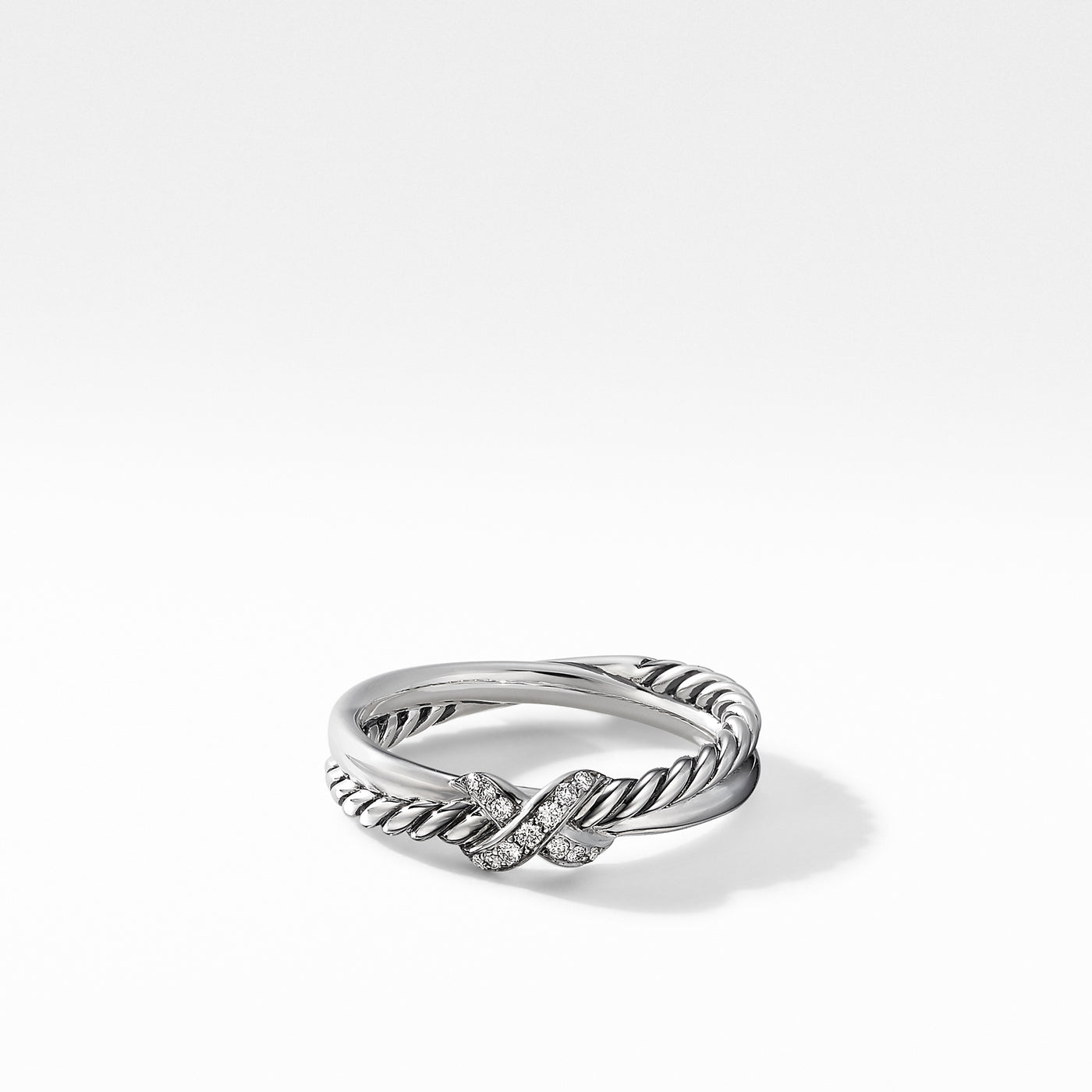 Petite X Ring in Sterling Silver with Diamonds\, 4mm