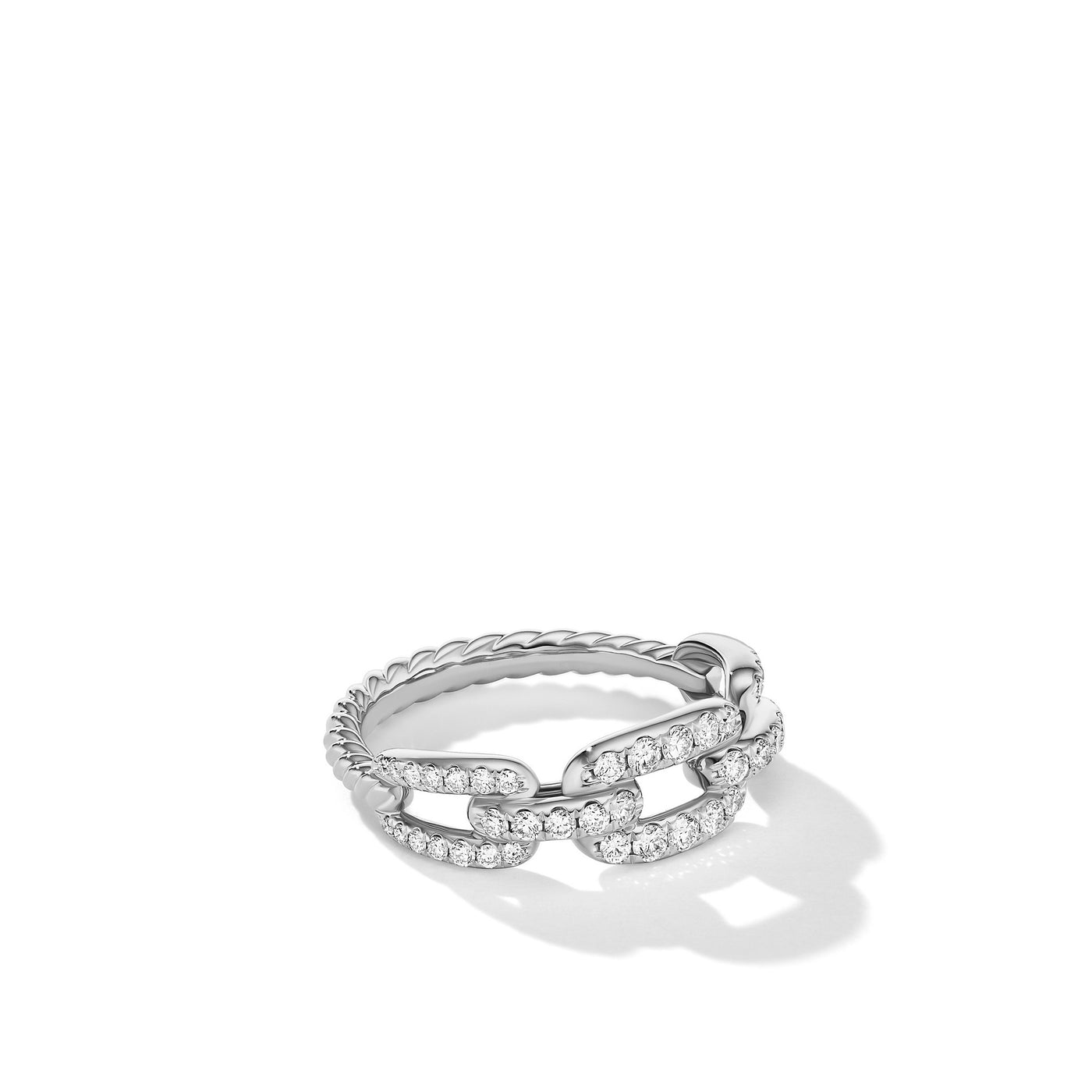 Stax Chain Link Ring in 18K White Gold with Diamonds\, 7mm