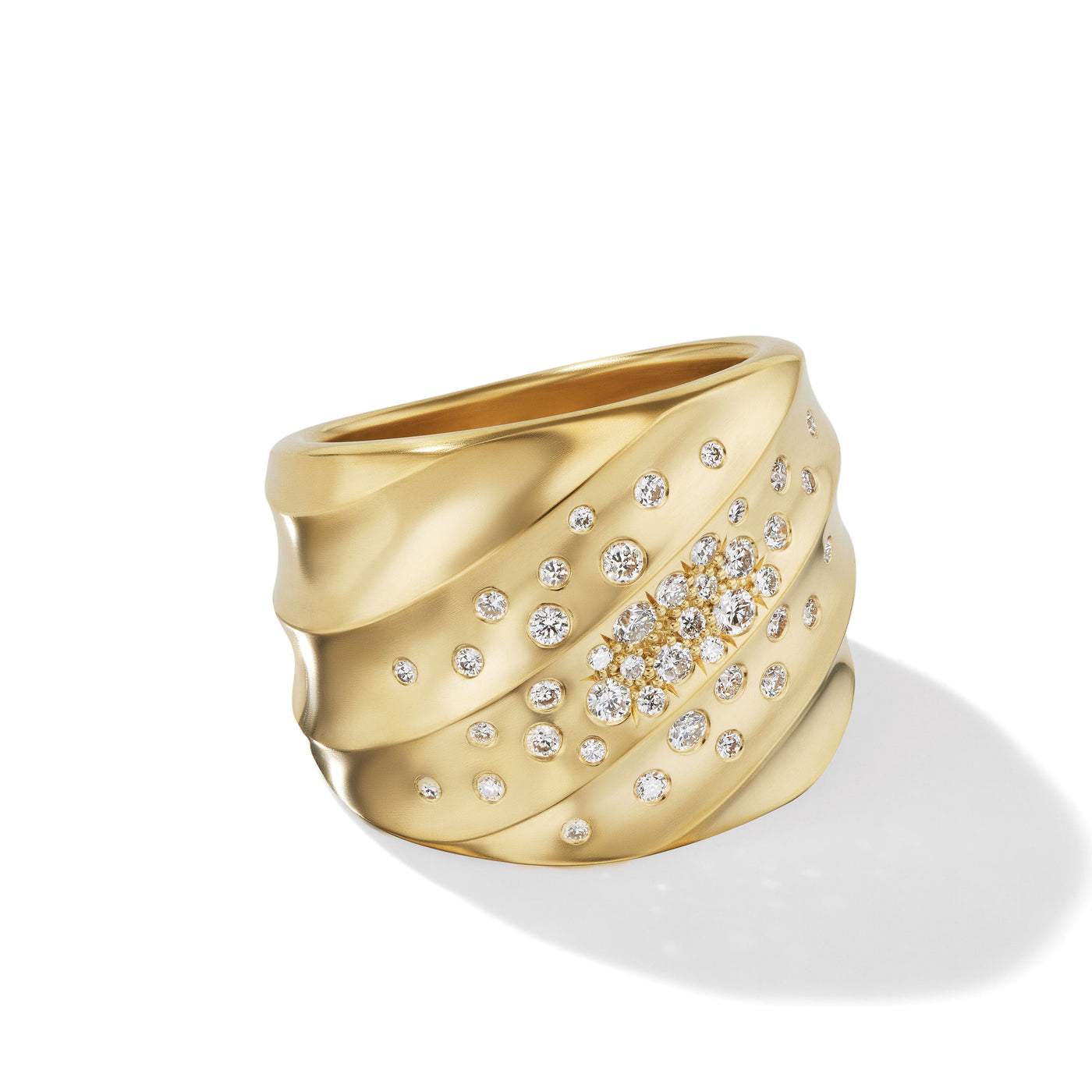Cable Edge® Saddle Ring in 18K Yellow Gold with Diamonds\, 18.8mm