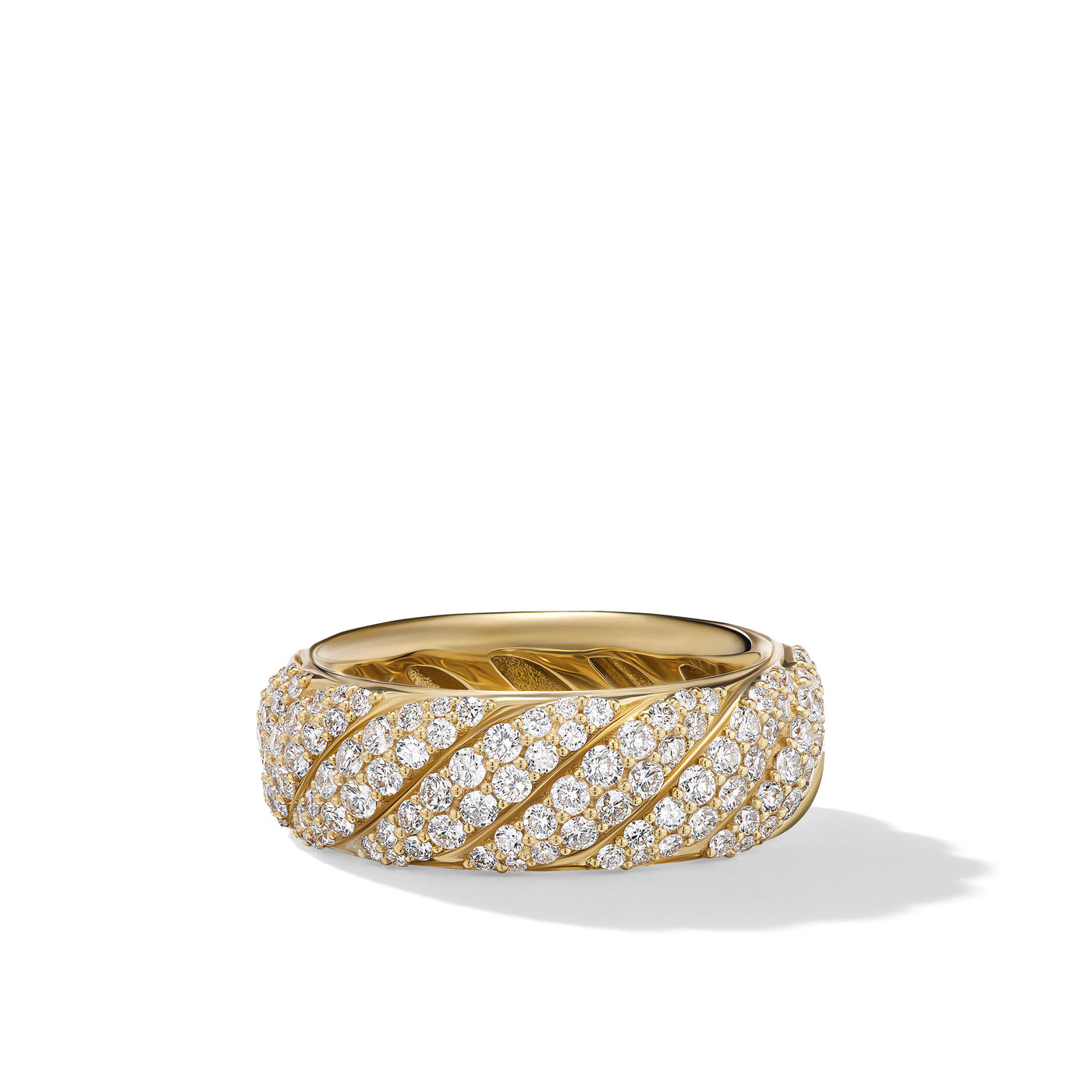 Sculpted Cable Band Ring in 18K Yellow Gold with Diamonds\, 7.5mm