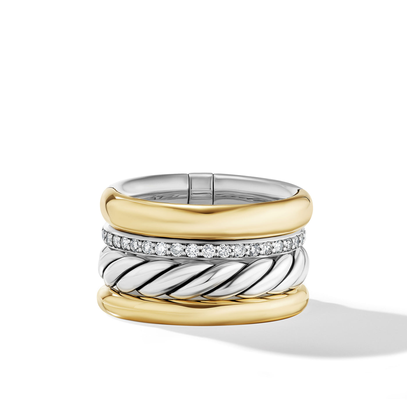 DY Mercer™ Multi Row Ring in Sterling Silver with 18K Yellow Gold and Diamonds\, 14mm