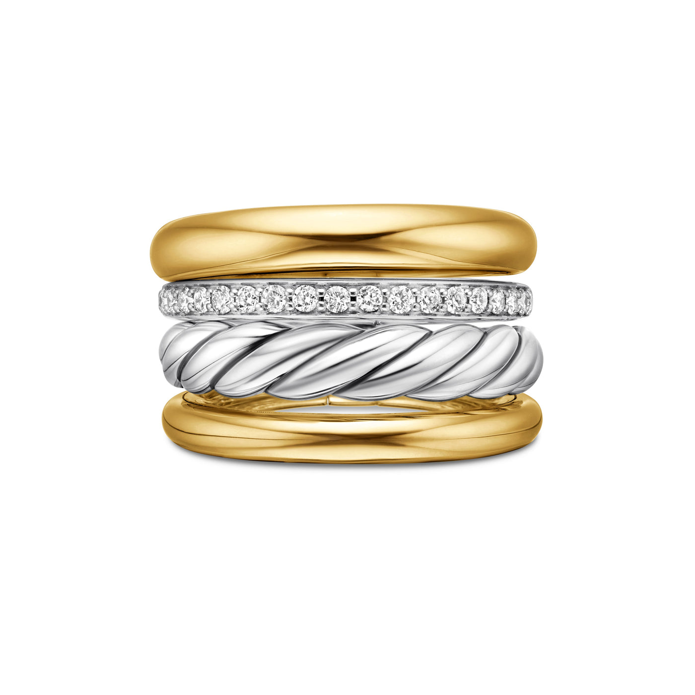 DY Mercer® Multi Row Ring in Sterling Silver with 18K Yellow Gold and Diamonds, 14mm
