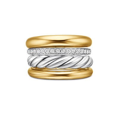 DY Mercer® Multi Row Ring in Sterling Silver with 18K Yellow Gold and Diamonds, 14mm