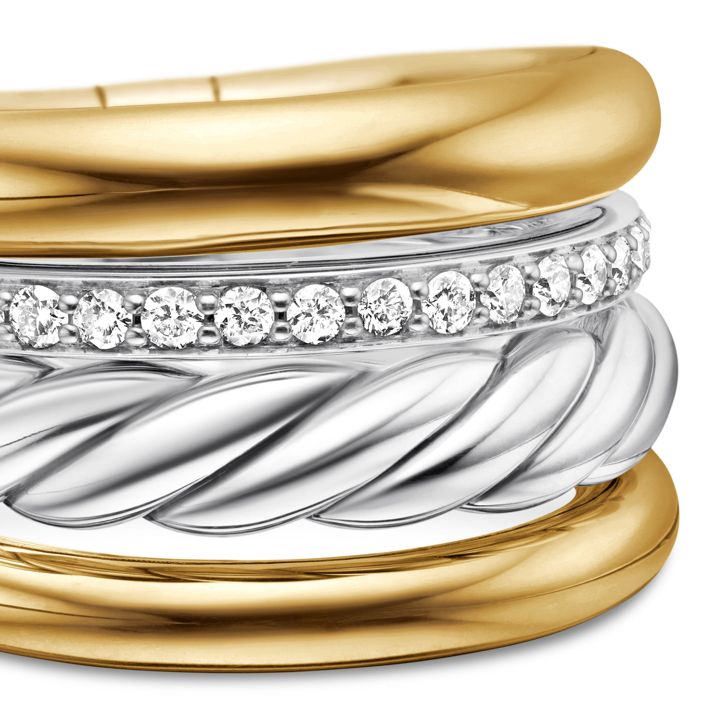 DY Mercer® Multi Row Ring in Sterling Silver with 18K Yellow Gold and Diamonds, 14mm