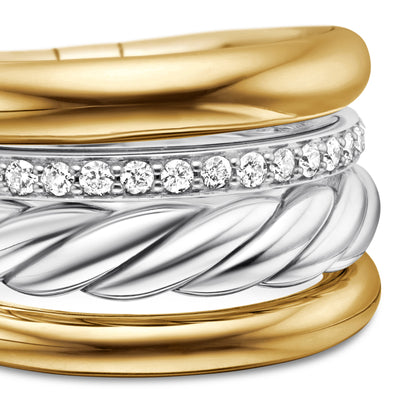 DY Mercer® Multi Row Ring in Sterling Silver with 18K Yellow Gold and Diamonds, 14mm