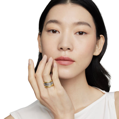 DY Mercer® Multi Row Ring in Sterling Silver with 18K Yellow Gold and Diamonds, 14mm