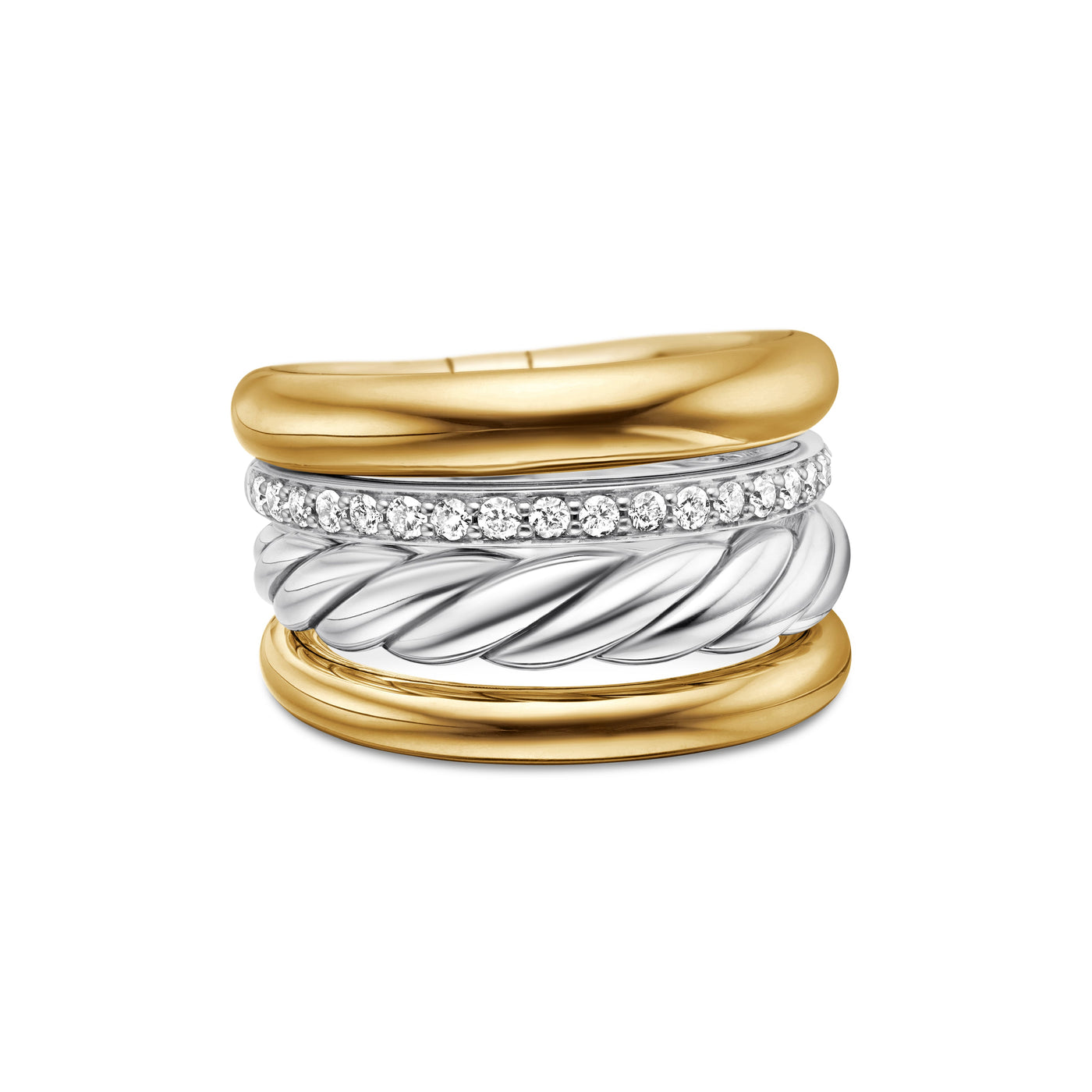 DY Mercer® Multi Row Ring in Sterling Silver with 18K Yellow Gold and Diamonds, 14mm