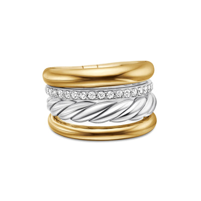 DY Mercer® Multi Row Ring in Sterling Silver with 18K Yellow Gold and Diamonds, 14mm