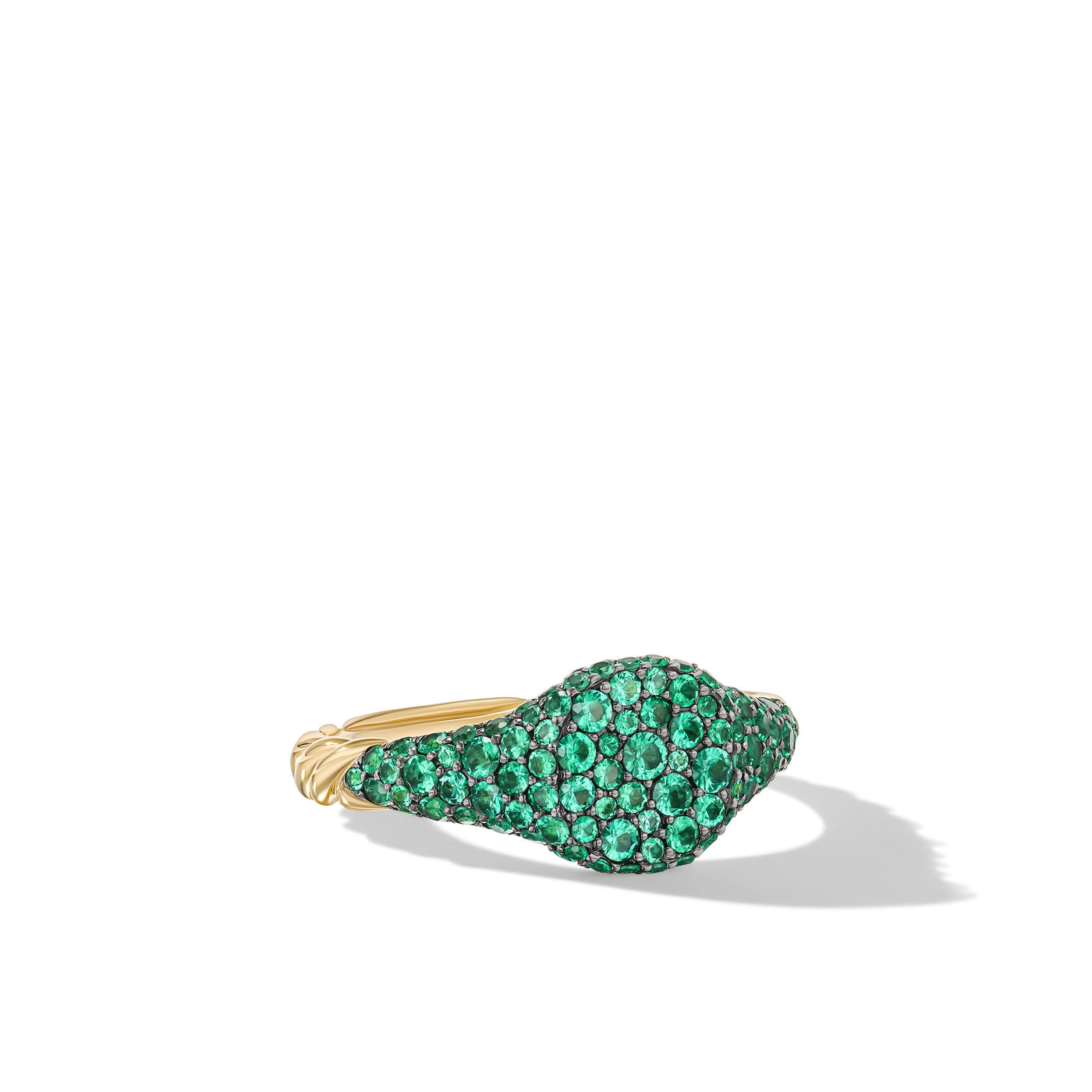 Petite Pavé Pinky Ring in 18K Yellow Gold with Emeralds\, 7mm